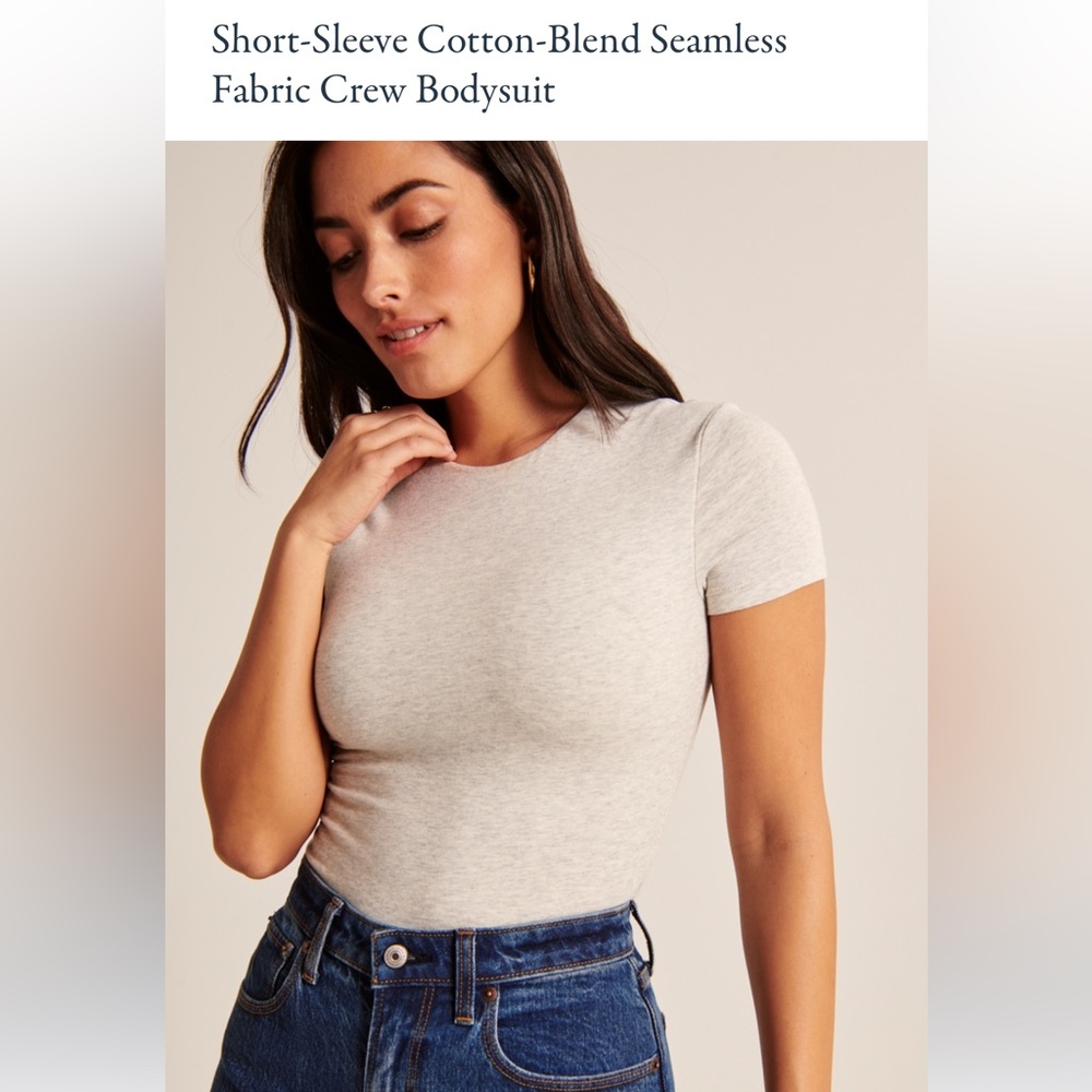 Abercrombie short sleeve cotton blend seamless fabric crew bodysuit in grey
